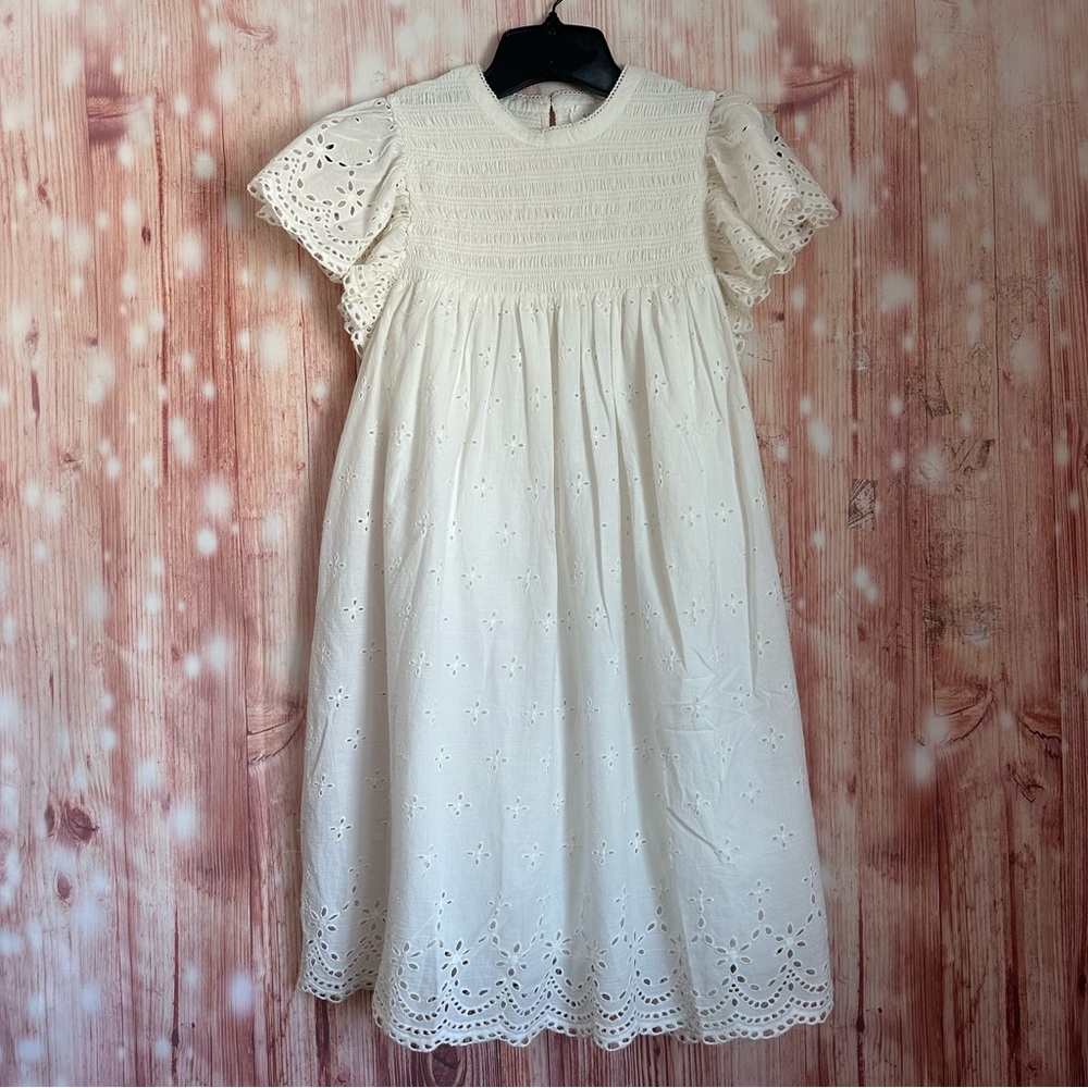 Steele Nancy Ivory Eyelet Smocked Mini Babydoll Dress Size S